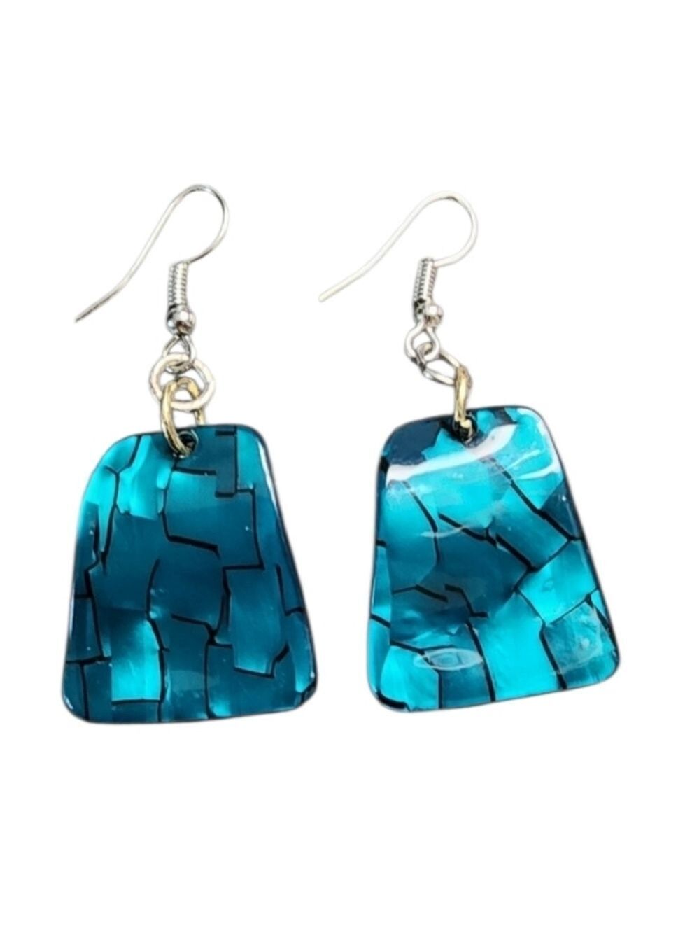 Teal Mosaic Dangle Earrings
